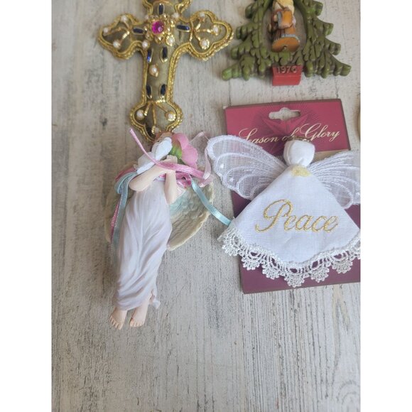 Religious cross angel cherub ornament Xmas set - Picture 2 of 11